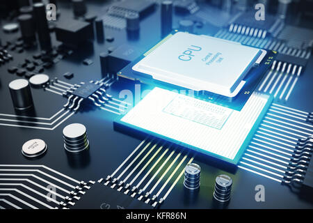 3D-Rendering zentralen Computer Prozessoren cpu-Konzept. Elektronischer Ingenieur der Computertechnologie. Computer Board chip-CPU-Kern. hardware Konzept elektronische Gerät motherboard Semiconductor Stockfoto