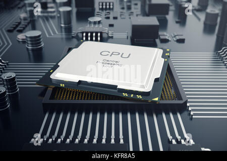 3D-Rendering zentralen Computer Prozessoren cpu-Konzept. Elektronischer Ingenieur der Computertechnologie. Computer Board chip-CPU-Kern. hardware Konzept elektronische Gerät motherboard Semiconductor Stockfoto