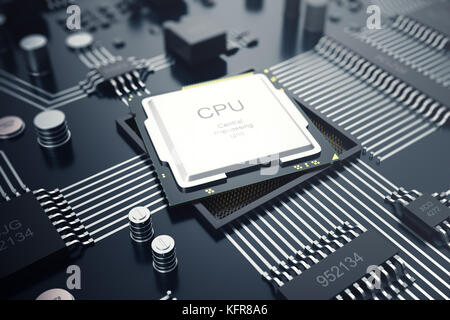 3D-Rendering zentralen Computer Prozessoren cpu-Konzept. Elektronischer Ingenieur der Computertechnologie. Computer Board chip-CPU-Kern. hardware Konzept elektronische Gerät motherboard Semiconductor Stockfoto