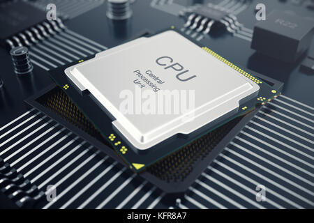 3D-Rendering zentralen Computer Prozessoren cpu-Konzept. Elektronischer Ingenieur der Computertechnologie. Computer Board chip-CPU-Kern. hardware Konzept elektronische Gerät motherboard Semiconductor Stockfoto
