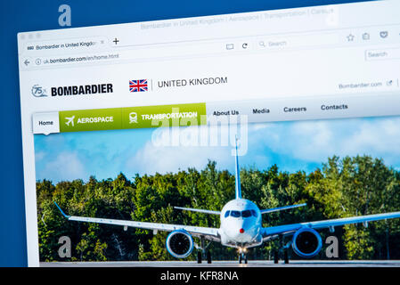 LONDON, UK, 26. Oktober 2017: Die Homepage der offiziellen Website für Bombardier - Die internationale Luft- und Raumfahrt, Transport unternehmen, am 26. Stockfoto