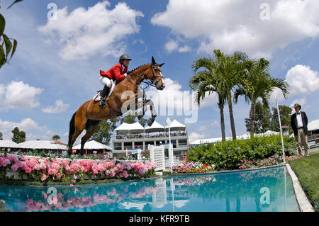 Beezie Madden (USA), Integrität, Winter Equestrian Festival, Wellington, Florida, März 2007, US Open Jumper Meisterschaft Stockfoto