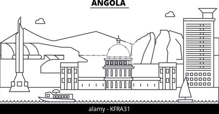 Angola Architektur Skyline Gebäude, Silhouette, umriss Landschaft, Wahrzeichen. bearbeitbaren Anschläge. städtischen Skyline Darstellung. flat Design Vector, line Konzept Stock Vektor