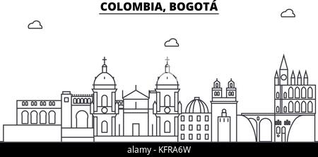 Kolumbien, Bogota Architektur Skyline Gebäude, Silhouette, umriss Landschaft, Wahrzeichen. bearbeitbaren Anschläge. städtischen Skyline Darstellung. flat Design Vector, line Konzept Stock Vektor