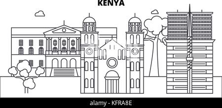 Kenia Architektur Skyline Gebäude, Silhouette, umriss Landschaft, Wahrzeichen. bearbeitbaren Anschläge. städtischen Skyline Darstellung. flat Design Vector, line Konzept Stock Vektor