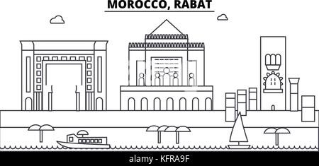 Marokko, Rabat Architektur Skyline Gebäude, Silhouette, umriss Landschaft, Wahrzeichen. bearbeitbaren Anschläge. städtischen Skyline Darstellung. flat Design Vector, line Konzept Stock Vektor