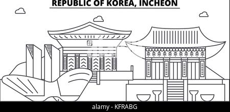 Republik Korea, Incheon Architektur Skyline Gebäude, Silhouette, umriss Landschaft, Wahrzeichen. bearbeitbaren Anschläge. städtischen Skyline Darstellung. flat Design Vector, line Konzept Stock Vektor