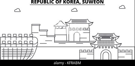 Republik Korea, suweon Architektur Skyline Gebäude, Silhouette, umriss Landschaft, Wahrzeichen. bearbeitbaren Anschläge. städtischen Skyline Darstellung. flat Design Vector, line Konzept Stock Vektor