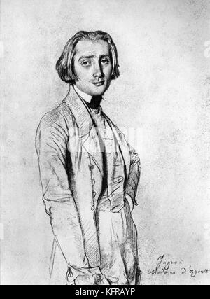 Franz Liszt - Portrait in Bleistift von Ingres C. 1838. Ungarische Pianist und Komponist, 22. Oktober 1811 - vom 31. Juli 1886. (Jean-Auguste-Dominique Ingres August 1780 - 14. Januar 1867) Stockfoto
