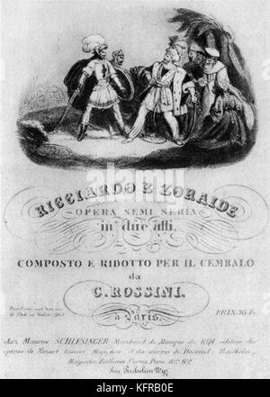 Plakat für "rossinis Ricciardo e Zoraide', Werbung eine Aufführung in Paris. "Ricciardo e Zoraide' ist ein zwei kleine Oper nach einem Libretto von Francesco Berio de Salsa. Gioacchino Antonio Rossini, Italienischer Komponist, 29 Februar, 1792 - 13 November 1868. Stockfoto
