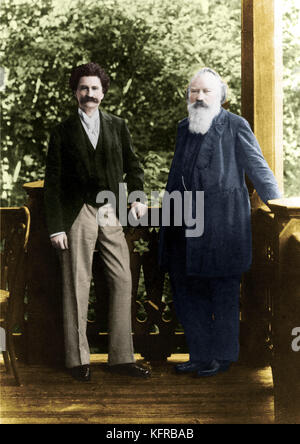 Johannes Brahms und Johann Strauss (Sohn) in Bad Ischl 1860 JB's deutsche Komponist 1833-1897. JS II. Der oesterreichische Komponist, Dirigent und Violinist, 25. Oktober 1825 - vom 3. Juni 1899. Stockfoto