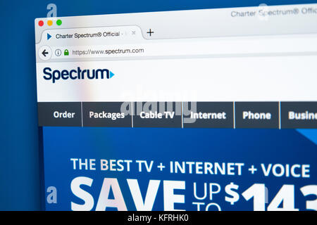 LONDON, UK, 21. Oktober 2017: Die Homepage der offiziellen Website für Charter Communications, unter dem Branding von Spektrum bekannt, am 21. Oktober Stockfoto