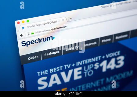 LONDON, UK, 21. Oktober 2017: Die Homepage der offiziellen Website für Charter Communications, unter dem Branding von Spektrum bekannt, am 21. Oktober Stockfoto