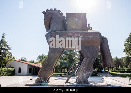 Berühmten trojanischen Pferd in der antiken Stadt Troja. Holz- trojanisches Pferd in der antiken Stadt Troja. Stockfoto