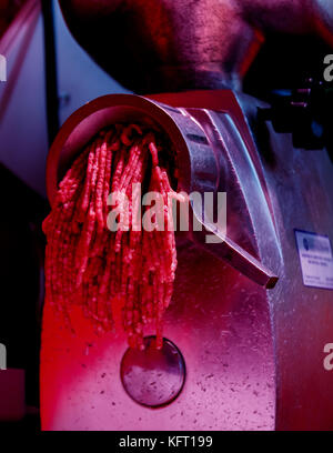 Frisch gehacktes Fleisch aus der Maschine Stockfoto