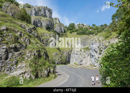 Cheddar Gorge durch Mendip Hills, in der Nähe von Cheddar, Somerset, England, Vereinigtes Königreich Stockfoto