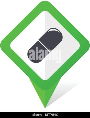 Drogen grünes Quadrat Zeiger Web und Handy vektor Icon in eps 10 auf weißem Hintergrund mit Schatten Stock Vektor