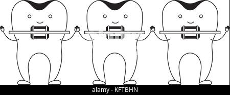 Zähne cartoon Hände mit Zahnspangen in schwarze Silhouette Stock Vektor