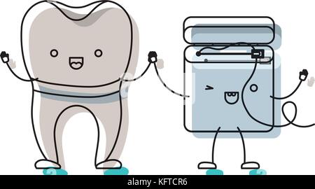 Zahn und Zahnseide in Cartoon Hände halten in Aquarell silhouette Implantat Stock Vektor