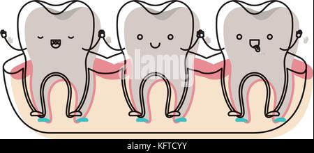 Zahn Zeichentrickfilm über Gummi und halten sich an den Händen in Aquarell Silhouette Stock Vektor