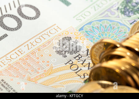 Polnischer Zloty, close-up Stockfoto