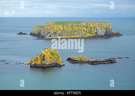 Sheep Island, Carrick-a-Rede Rope Bridge, Ballintoy, Co Antrim, Nordirland Stockfoto