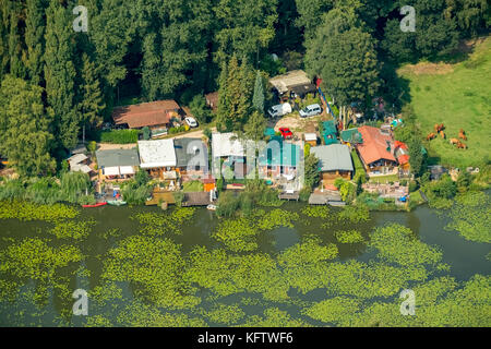 Camping die Wildnis, Tiefe Wild, Wildweg, Sommerhäuser am Wasser, Emmerich, Niederrhein, Nordrhein-Westfalen, Deutschland, Europa, Luftaufnahme, Luftaufnahme Stockfoto