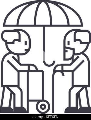 Pensionen, Schutz, langfristige Pflege vektor Symbol Leitung, Zeichen, Abbildung auf Hintergrund, editierbare Anschläge Stock Vektor