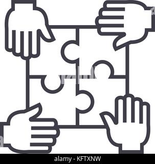 Puzzle mit vier Händen, Partnerschaft vektor Symbol Leitung, Zeichen, Abbildung auf Hintergrund, editierbare Anschläge Stock Vektor