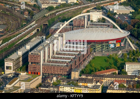 LANXESS Arena Luftbild, Gebäude der Werkabteilung Köln, Köln, Rheinland, Nordrhein-Westfalen, Deutschland, Europa, Köln, Luftaufnahme V Stockfoto