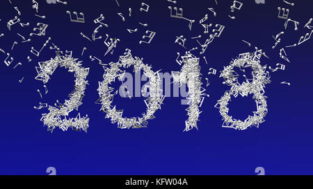 Neues Jahr 2018 von musikalischen Noten gemacht Stockfoto