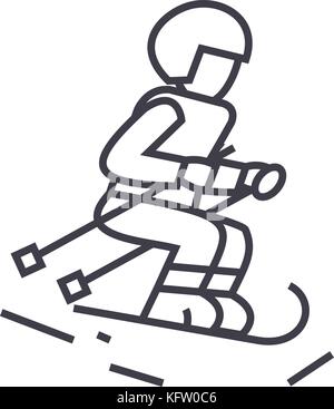 Skifahrer vektor Symbol Leitung, Zeichen, Abbildung auf Hintergrund, editierbare Anschläge Stock Vektor