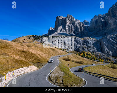 Pass-Straße zum Grödner Joch, Dolomiten, Südtirol, Italien, Europa Stockfoto