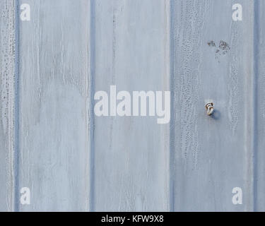Alte Metall Tür Hintergrund. Rost Oberfläche mit grauer Farbe bedeckt Stockfoto