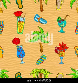 Sommer verwandte nahtlose Muster auf heißem Sand. Vector Illustration Stock Vektor
