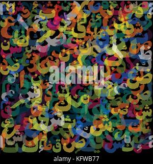Bunte abstrakt Hintergrund arabische Alphabet, Arabische Buchstaben ohne besondere Bedeutung. Farbenfrohe auf schwarzem Hintergrund - vector Hintergrund Abbildung. Stock Vektor