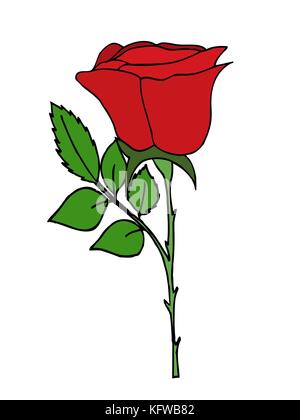 Helle rote Rose Blume Frühling Vector Illustration auf weißem Hintergrund Stock Vektor