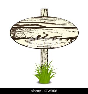 Holz Schild auf einem Gras. Vector Illustration. isoliert auf weißem Stock Vektor