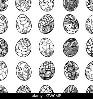 Nahtlose Muster mit Ostereiern. Muster für das Malbuch. Ostern handgezeichnete dekorative Elemente im vector. schwarz-weißen Muster. von Trac gemacht Stock Vektor