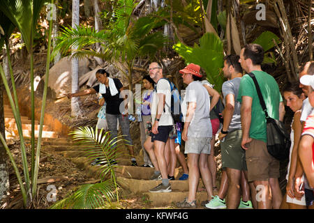 Die Seychellen, Praslin, Anse Marie-Louise, Fond Ferdinand Nature Reserve Nature Trail geführte Wanderung Stockfoto