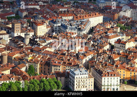 Luftaufnahme von Grenoble Altstadt von fort de la Bastille, Frankreich Stockfoto