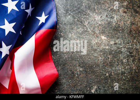 Usa-Flagge im Hintergrund. nach oben anzeigen. Stockfoto