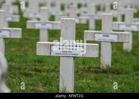 Danzig, Polen. 1. November 2017. Eine allgemeine Ansicht der französischen Soldatenfriedhof in Danzig, Polen wird am 1. November 2017 die Verehrung der verstorbenen französischen Soldaten zahlen anlässlich des Allerheiligen (wszystkich swietych. den Friedhof hält 1152 Gremien, darunter 329, die nicht identifiziert wurden. Unter ihnen gibt es Kriegsgefangene, Widerstandskämpfer oder politischen Deportierten, rekrutiert aus den obligatorischen Arbeit Service, Elsässer mit Gewalt in die deutsche Armee eingeschrieben und Flüchtlinge, die von Gefangenenlagern geflohen waren, und wer mit dem polnischen Widerstand gekämpft. Credit: Michal fludra/ Stockfoto