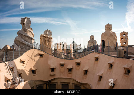 Casa Mila auf dem Dach in Barcelona Stockfoto