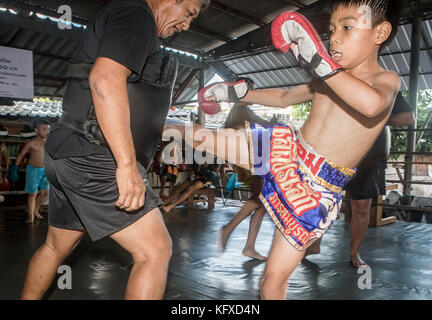 Kindertraining, Muay thai, Panto Gym, Bangkok, Thailand Stockfoto