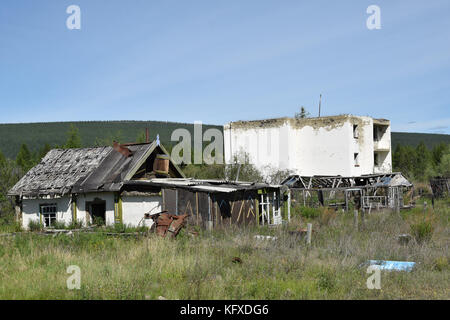 Die Nähe der Geisterstadt Kioubeme in der Kolyma region, Norden Osten Sibiriens. Stockfoto