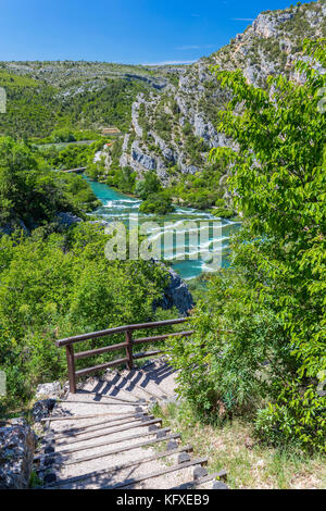 Roški Slap, Nationalpark Krka, Bogatić, Šibensko-Kninska, Dalmatien, Kroatien, Europa. Stockfoto