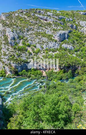 Roški Slap, Nationalpark Krka, Bogatić, Šibensko-Kninska, Dalmatien, Kroatien, Europa. Stockfoto