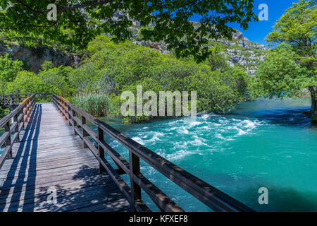 Roški Slap, Nationalpark Krka, Bogatić, Šibensko-Kninska, Dalmatien, Kroatien, Europa. Stockfoto