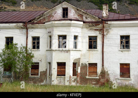 Der geisterstadt Karamken in der Kolyma region, weit im Norden Osten Sibiriens. Stockfoto